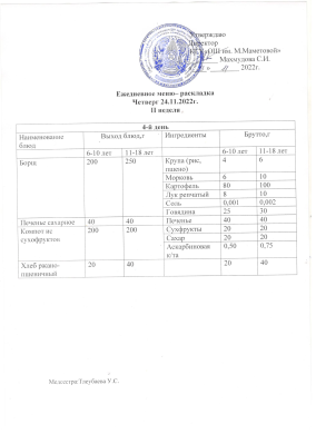 ЕЖЕДНЕВНОЕ МЕНЮ. 24.11.2022 г.