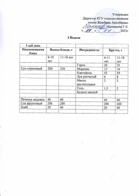 21.11.2022ж Преспективалық ас мәзірі