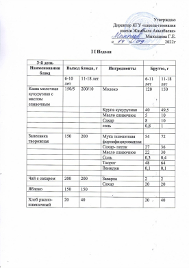 14.09.2022ж Преспективалық ас мәзірі