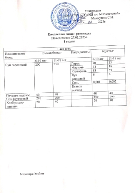 Ежедневное меню 27.02.2023г.