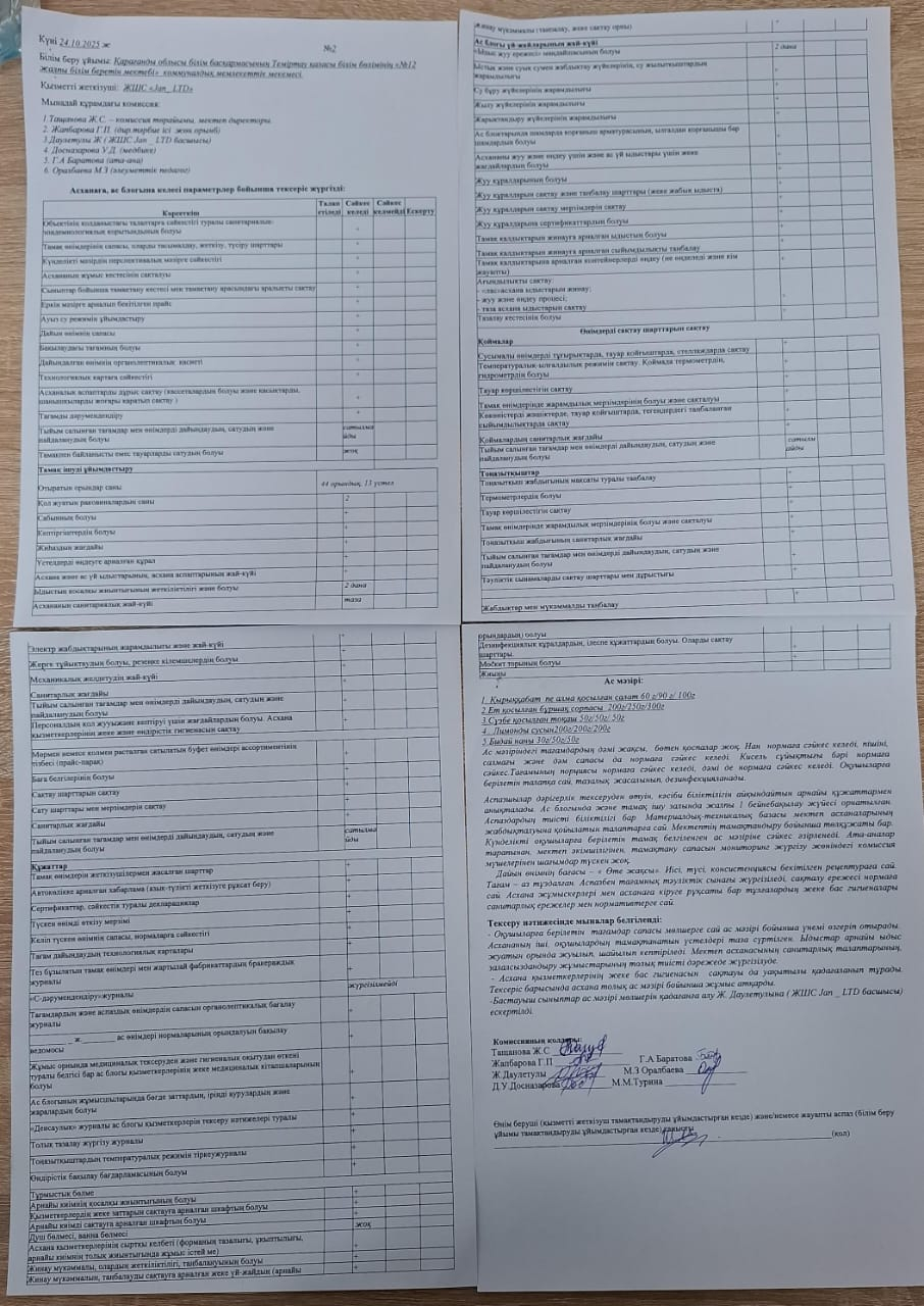 АКТ 2 Тамақтану сапасына мониторинг жүргізу 24.10.2025