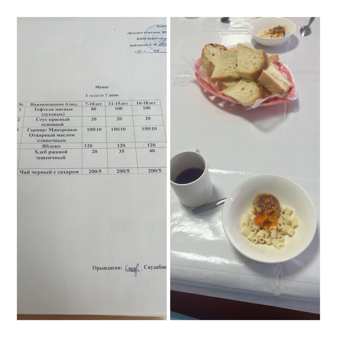 Школьное питание на 17сентября