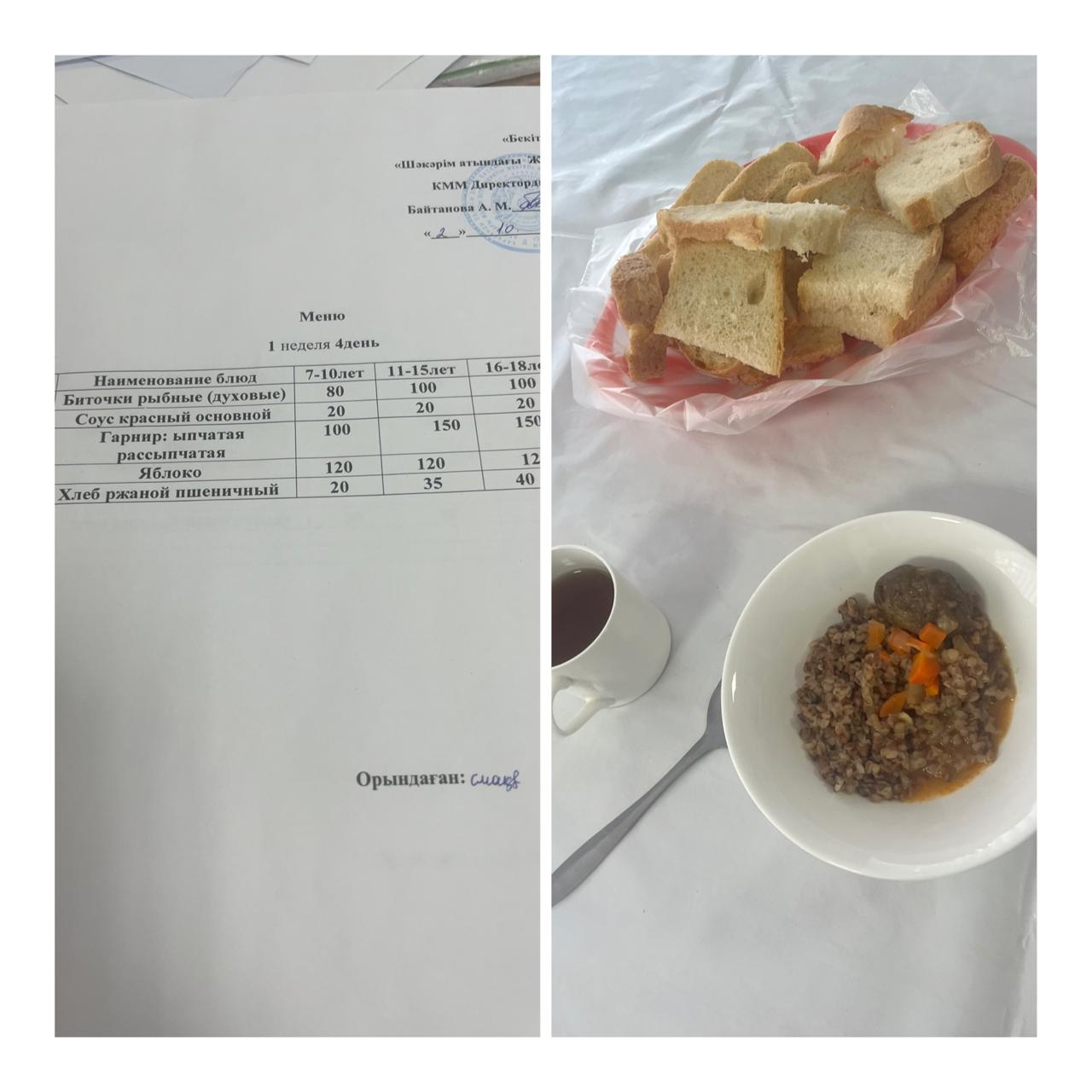 Школьное питание на  2октября »