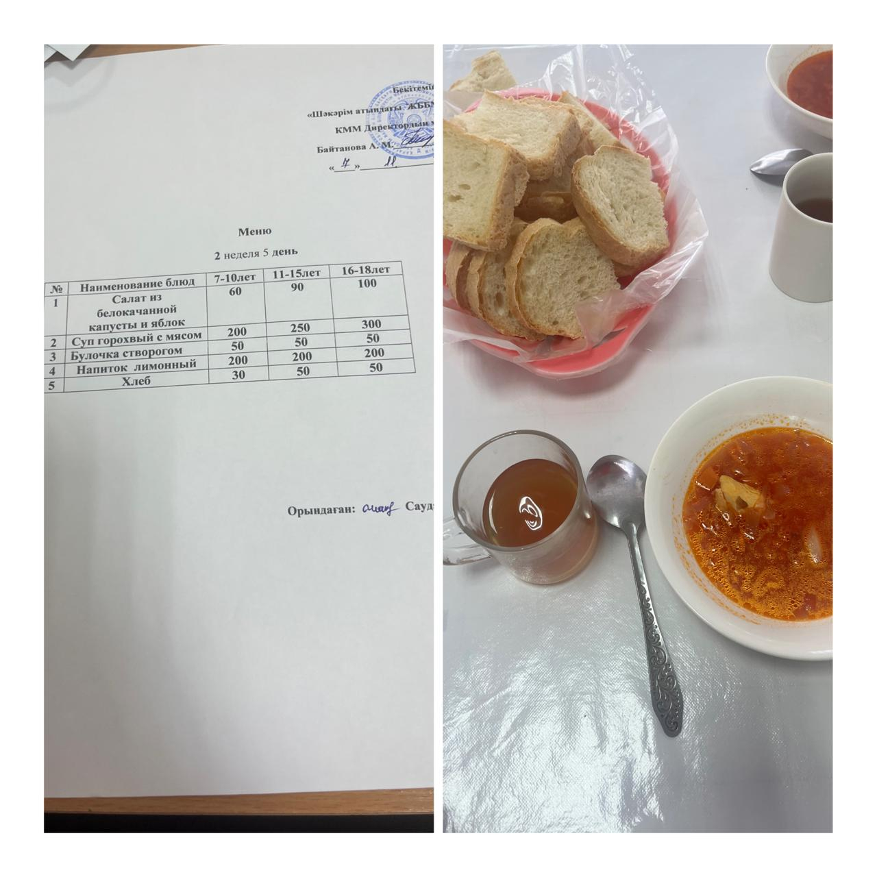 Школьное питание на  7ноября