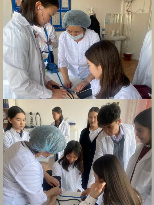 Медициналық сынып жобасы аясында жоспарға сәйкес мектеп мейірбикесі «Адамның қан қысымын өлшеуге үйрету»